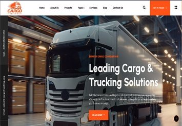Cargo Trucking website homepage featuring a freight truck and cargo transportation solutions