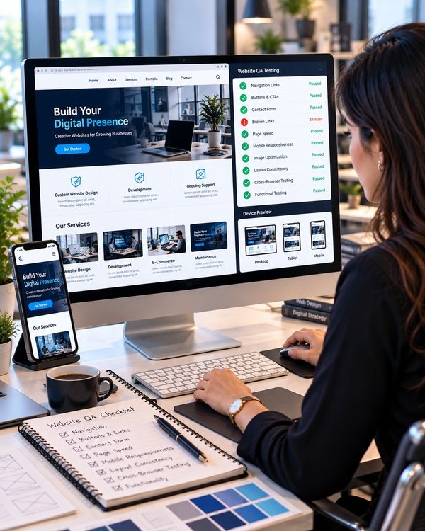 Website quality assurance testing website design, functionality, mobile responsiveness, and broken links on desktop and mobile devices.